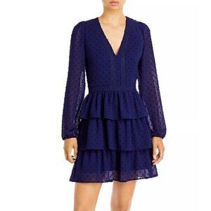 Aqua Tiered Ruffle Mini Dress-Navy Size XS